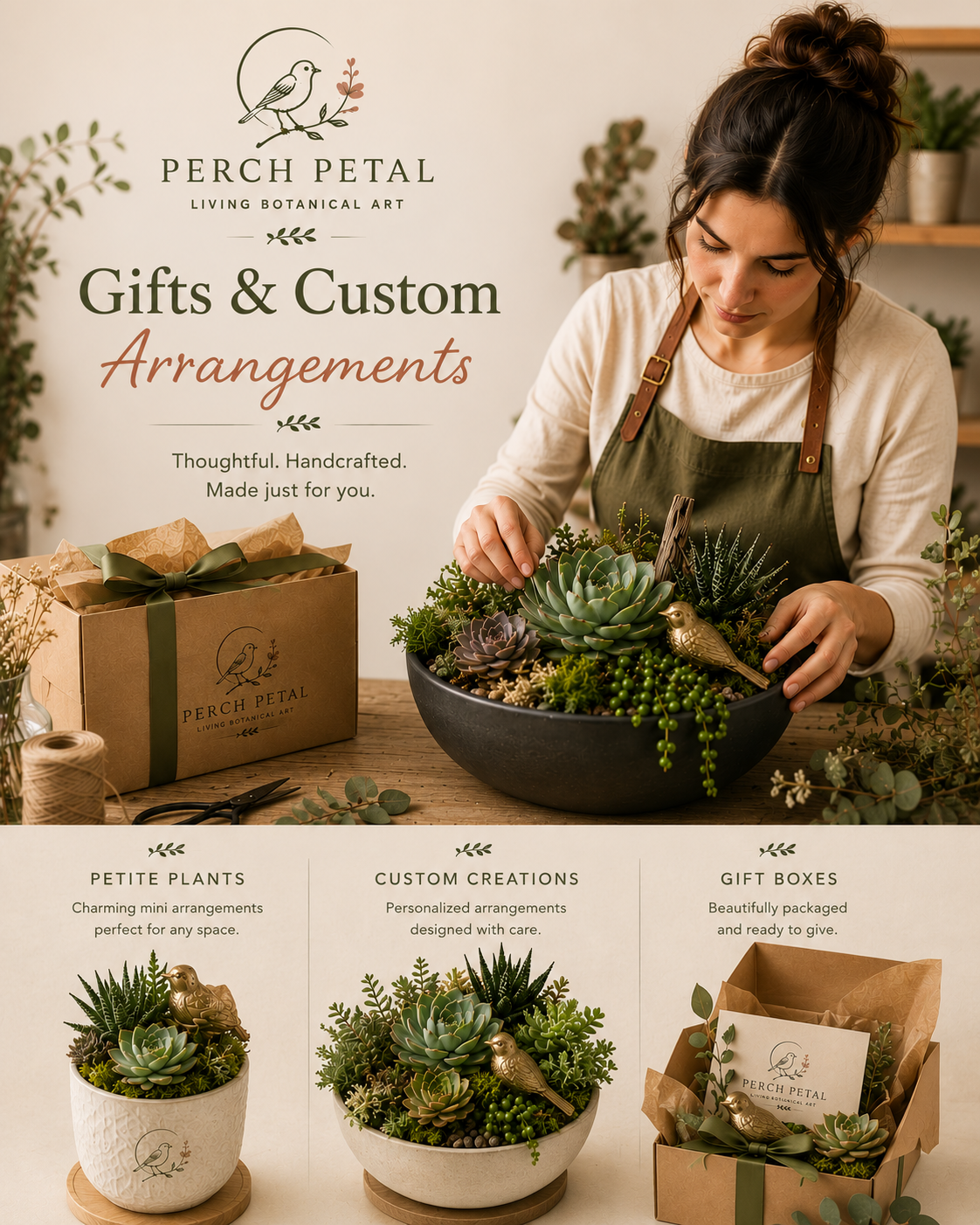 Perch Petal custom gift arrangement in premium packaging